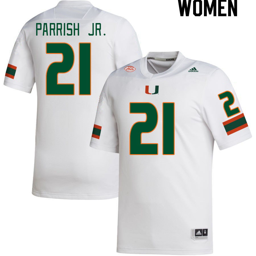 Women #21 Henry Parrish Jr. Miami Hurricanes College Football Jerseys Stitched-White - Click Image to Close